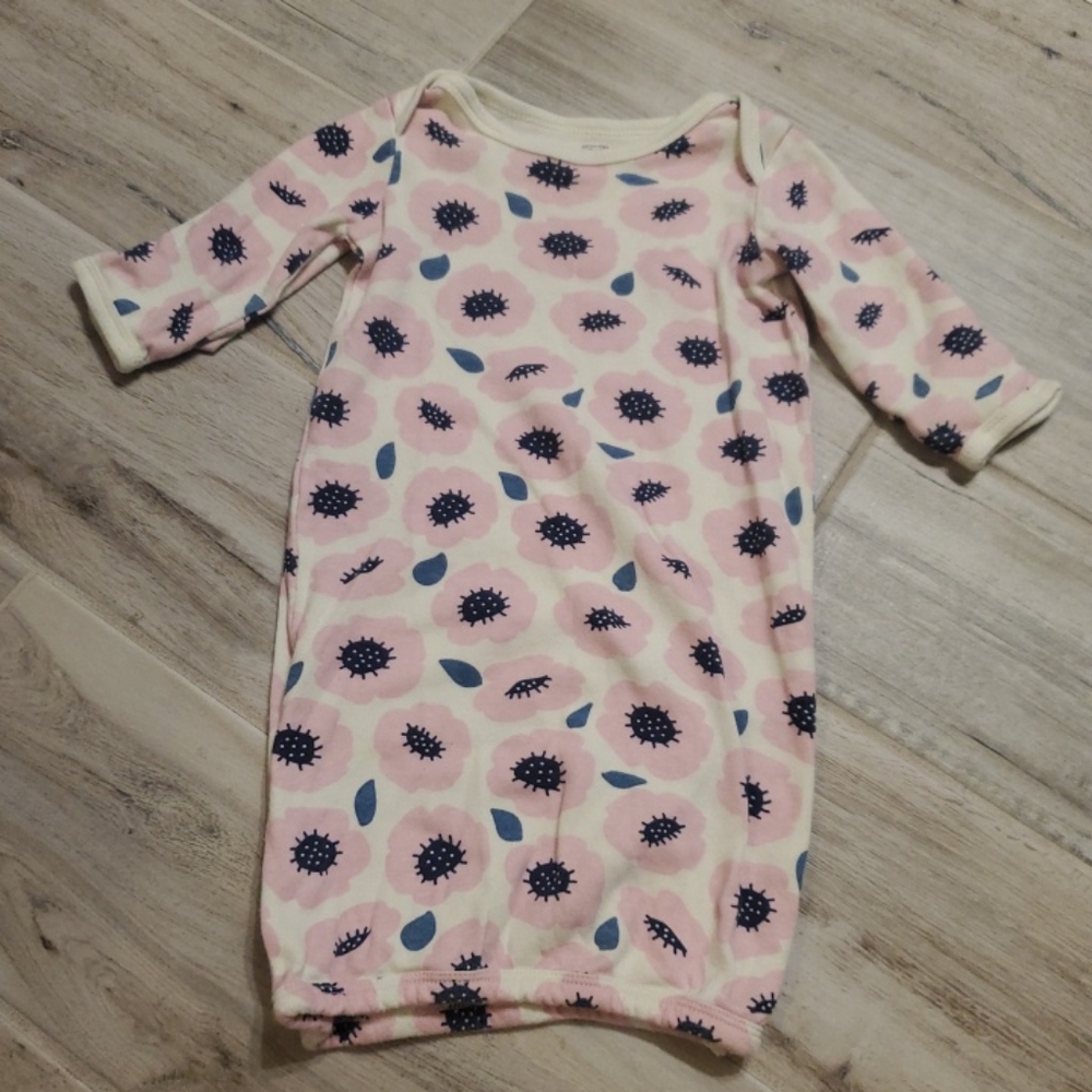 Touched By Nature Girl 0-6 M Pink Floral Print Long Sleeve Baby Sleep Gown Peony